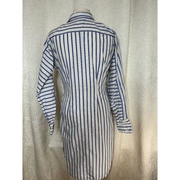 Lauren Ralph Lauren Broadcloth Blue White Striped Shirt Dress Tie  Embroidered 8 - Picture 2 of 12